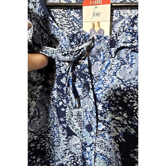 Joie Peasant Blouse Sz XL Paisley Blue Flowy Ruffle Pintucked Boho Artsy Flowy - Picture 10 of 15